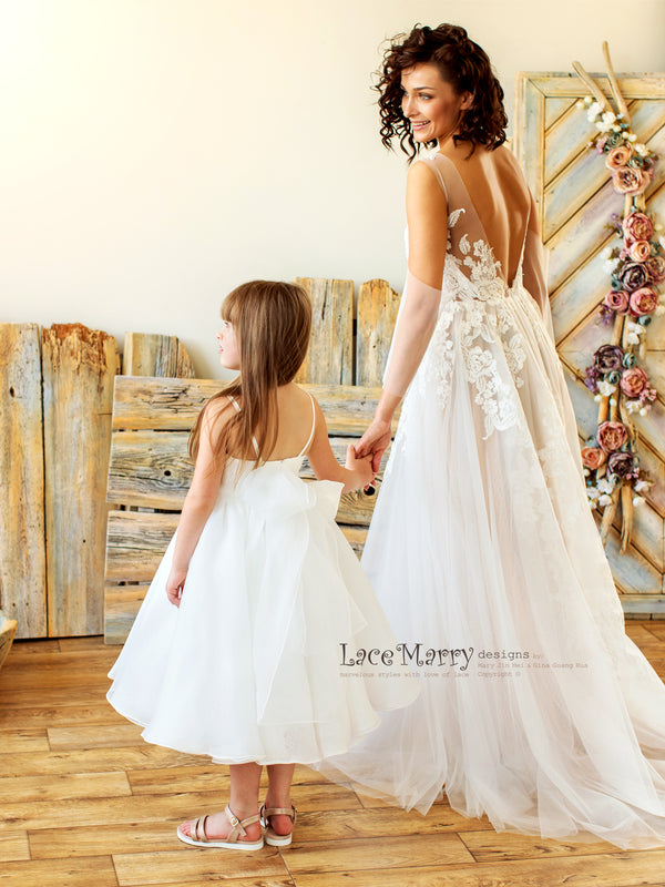 BIBI Ivory Flower Girl Dress for Junior Bridesmaid with Lace Top