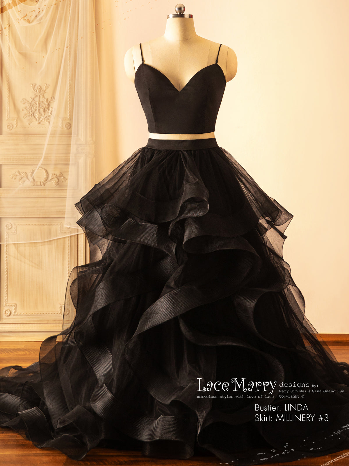 Black Wedding Dress with V Neck Separate Plain Bustier