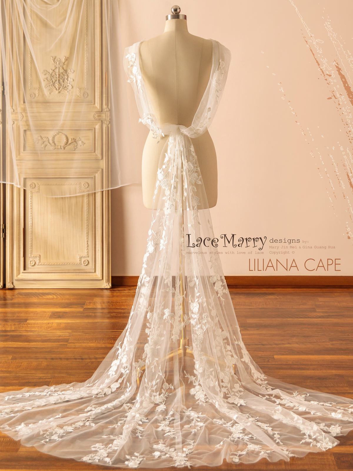 LILIANA / Boho Wedding Dress with Removable Lace Cape Train