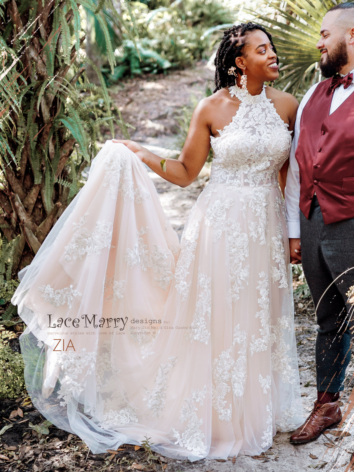 ZIA / Halter Wedding Dress with Off Shoulder Cape