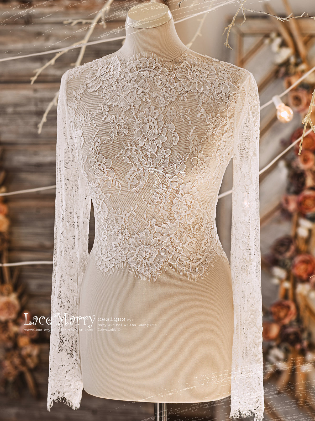 MAGNOLIA #2 / Long Sleeves Bolero from Delicate Floral Lace