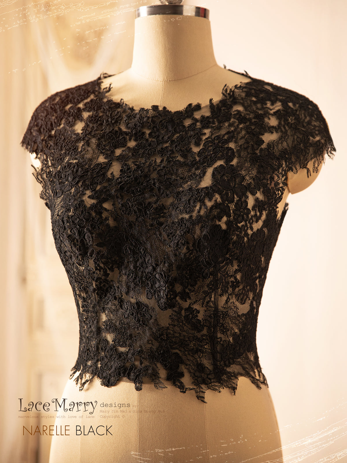 NARELLE / Black Lace Topper with Boat Neckline