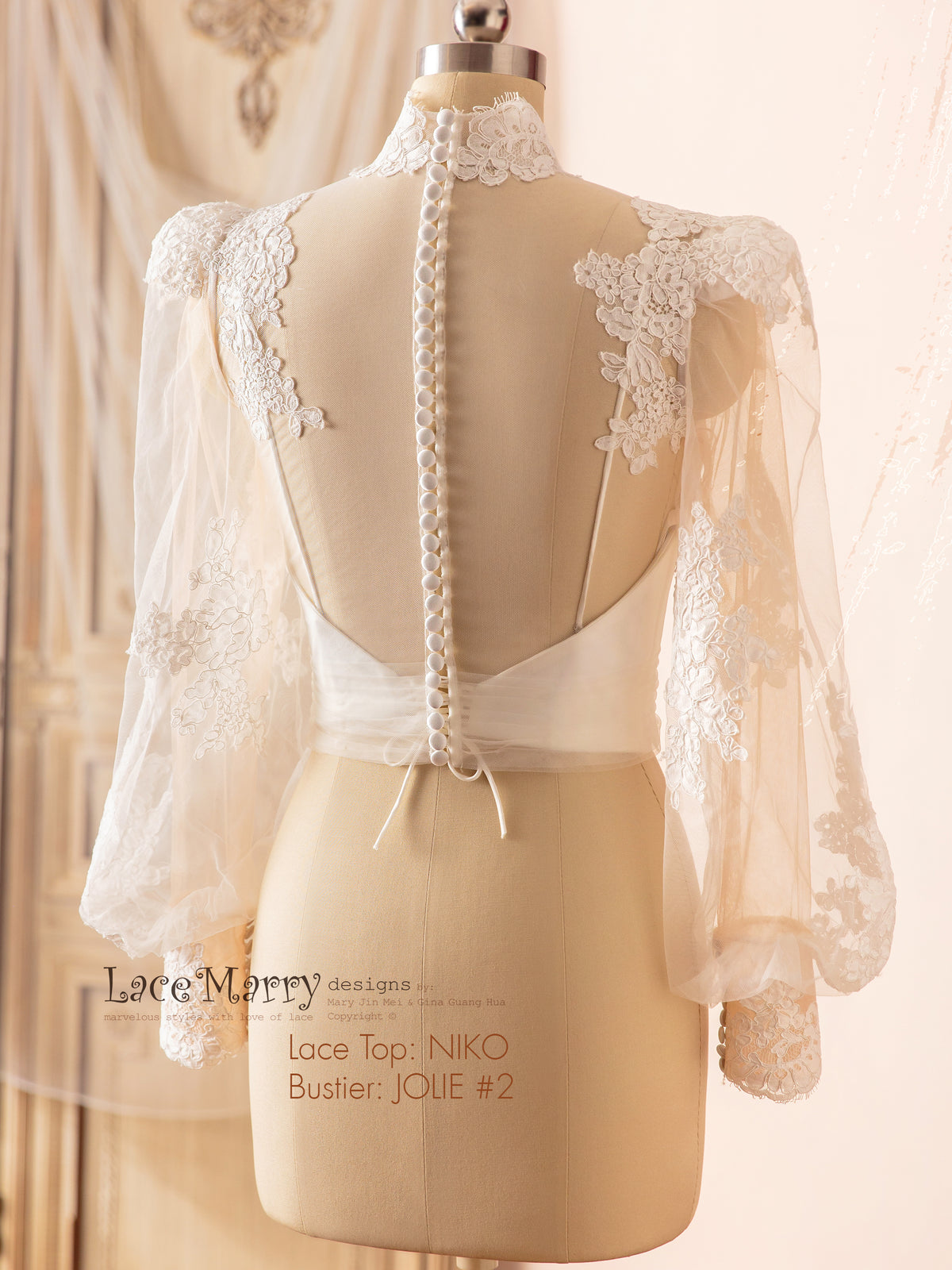 NIKO / High Collar Lace Bolero with Long Puff Sleeves