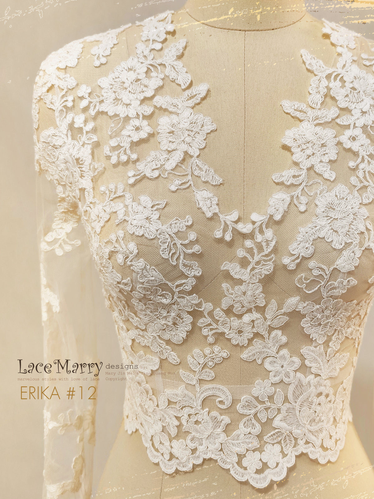 ERIKA #12 / Bridal Crop Top with Long Sleeves and V Neckline