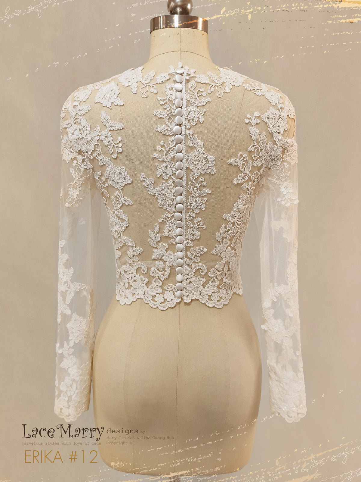 ERIKA #12 / Bridal Crop Top with Long Sleeves and V Neckline