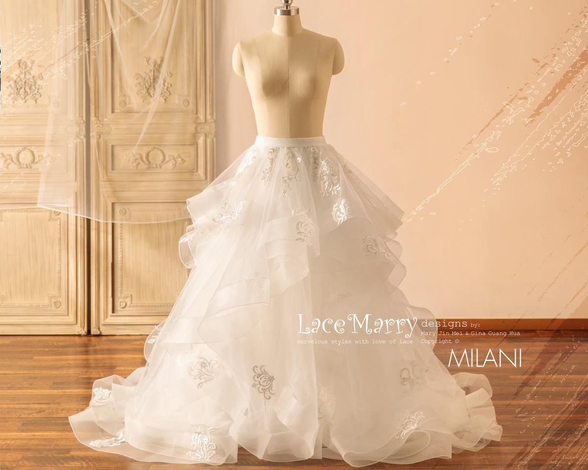 MILANI / Layered Wedding Skirt with Flower Applique Decoration