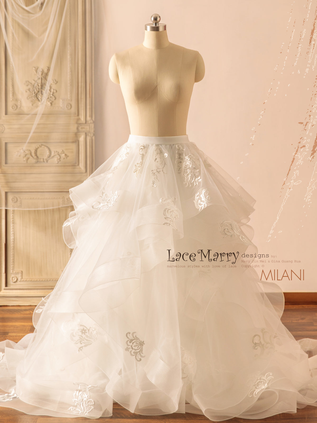 MILANI / Layered Wedding Skirt with Flower Applique Decoration