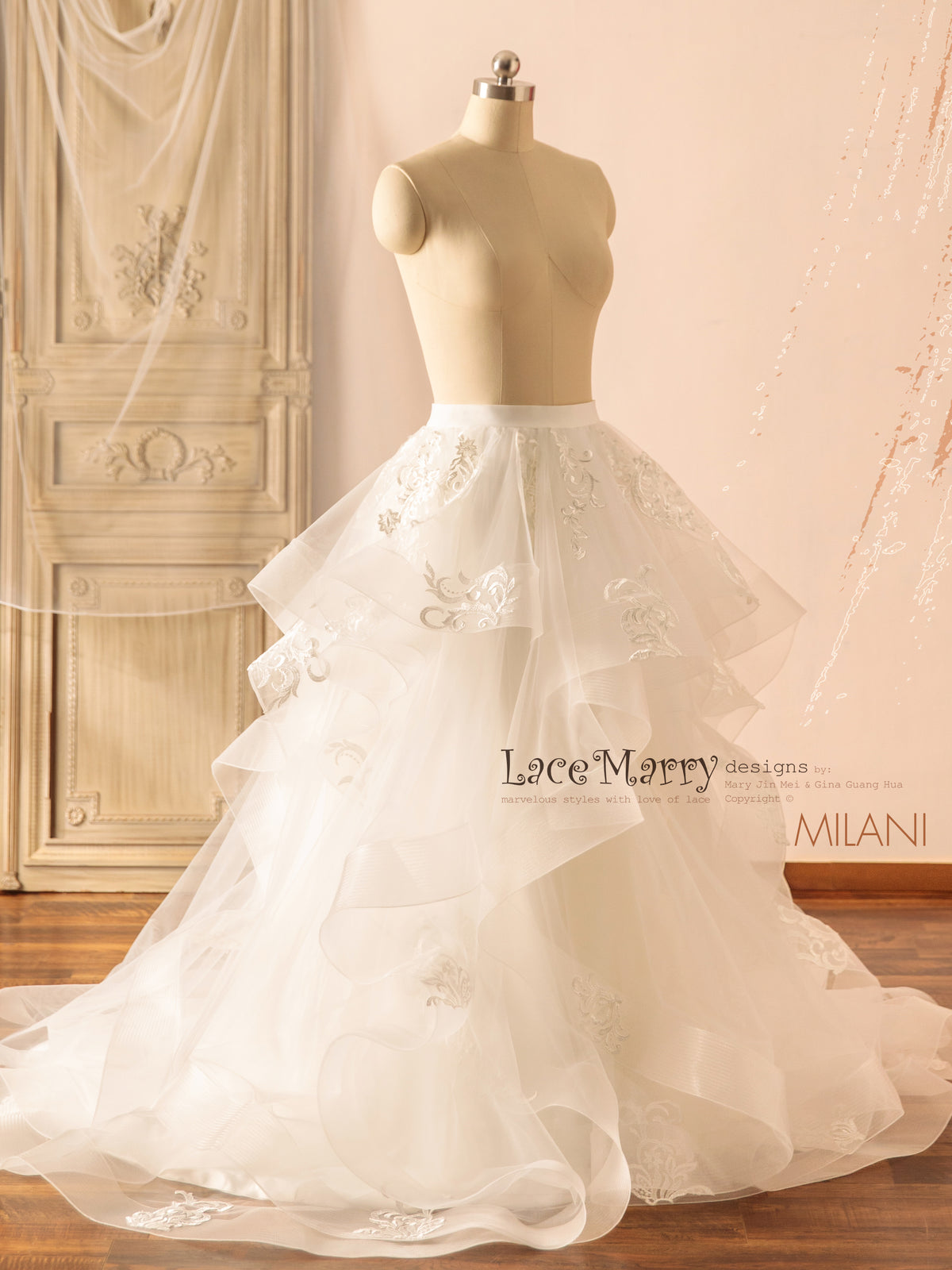 MILANI / Layered Wedding Skirt with Flower Applique Decoration