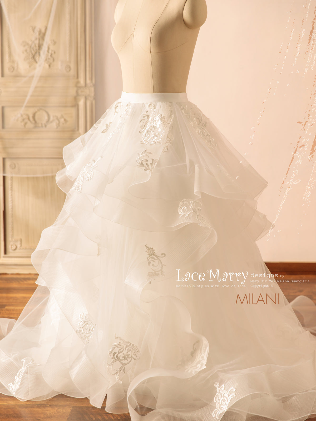 MILANI / Layered Wedding Skirt with Flower Applique Decoration