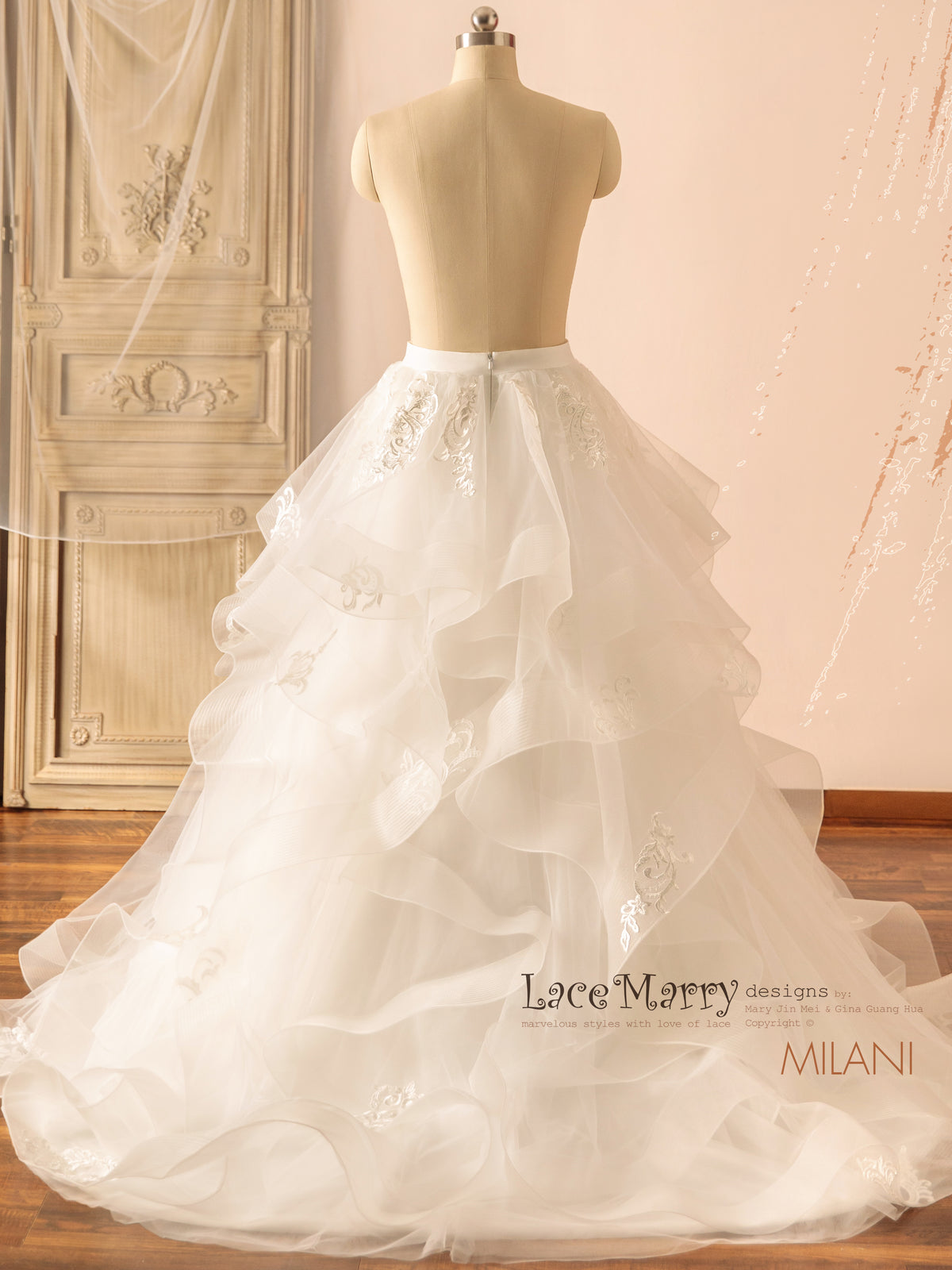 MILANI / Layered Wedding Skirt with Flower Applique Decoration