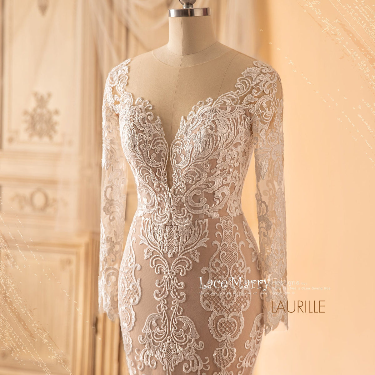 LAURILLE / Fitted Lace Wedding Dress with Gorgeous Train