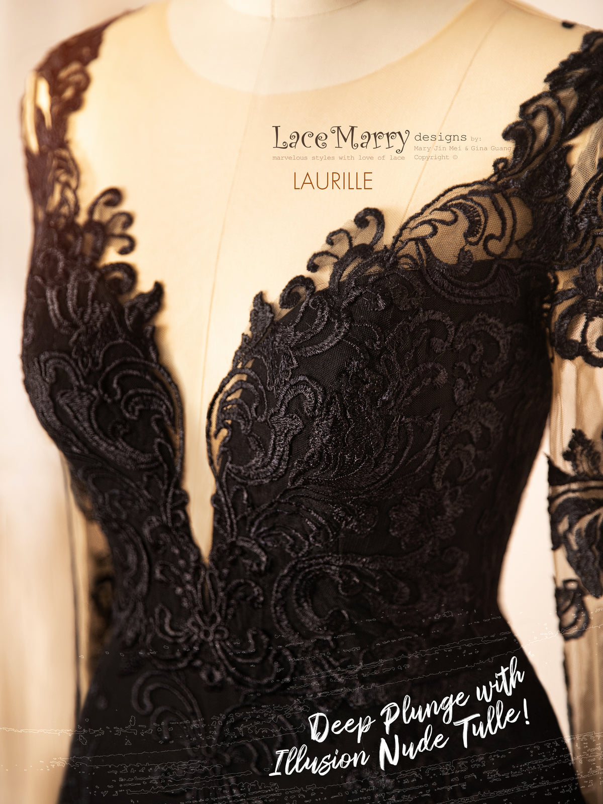 LAURILLE / Off-Shoulder Black Lace Wedding Dress