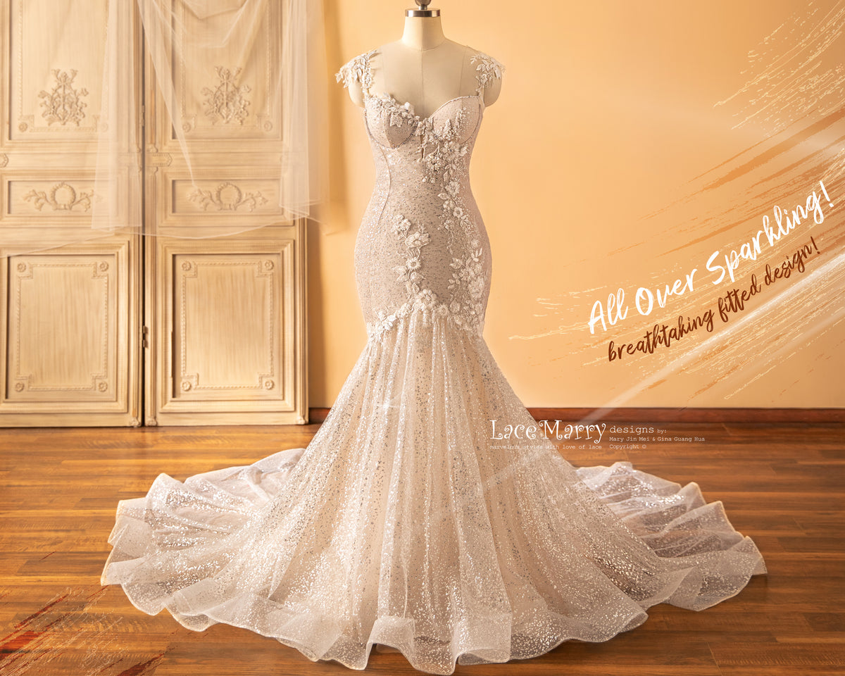 MARIAN / Exquisite Wedding Dress with Colored Underlay