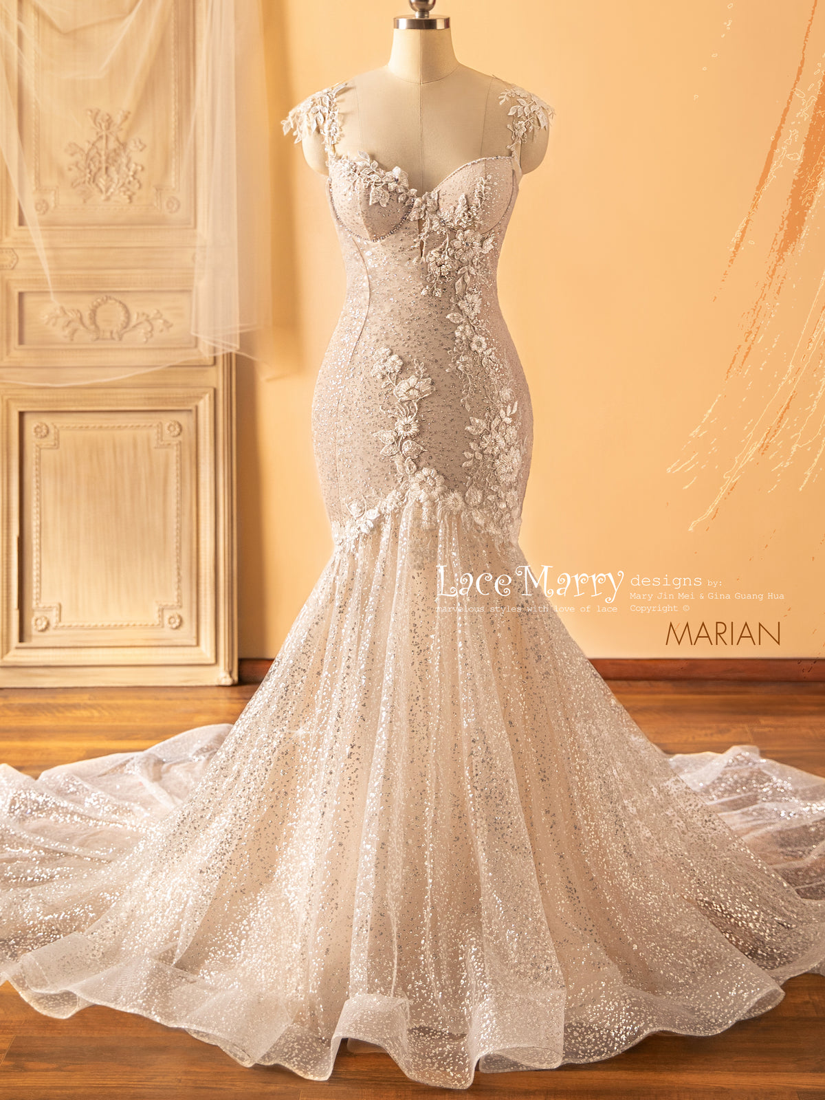 MARIAN / Exquisite Wedding Dress with Colored Underlay