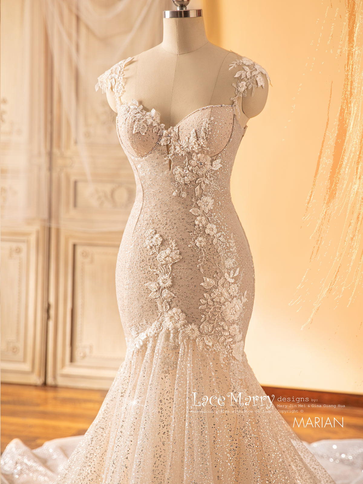 MARIAN / Exquisite Wedding Dress with Colored Underlay