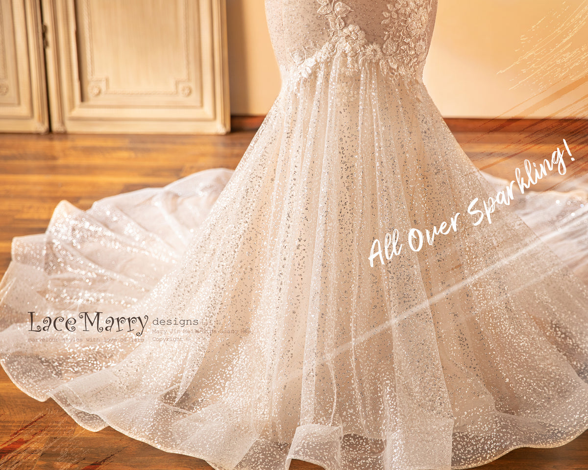 MARIAN / Exquisite Wedding Dress with Colored Underlay