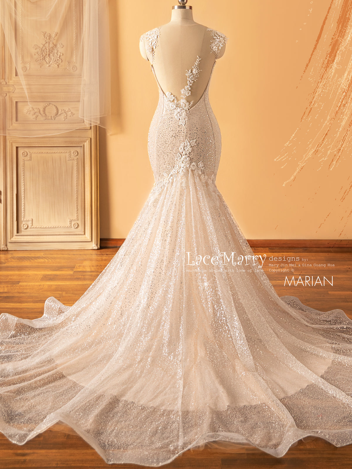 MARIAN / Exquisite Wedding Dress with Colored Underlay