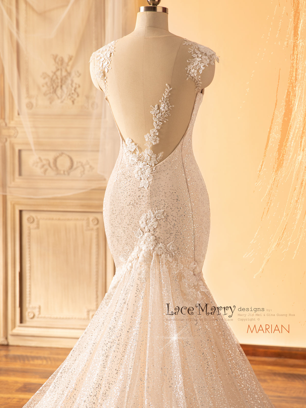 MARIAN / Exquisite Wedding Dress with Colored Underlay