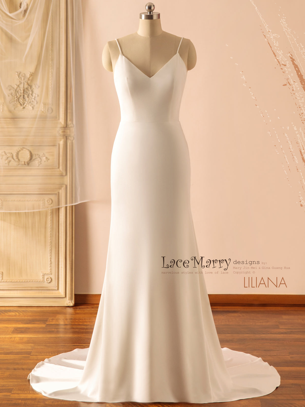 LILIANA / Boho Wedding Dress with Removable Lace Cape Train