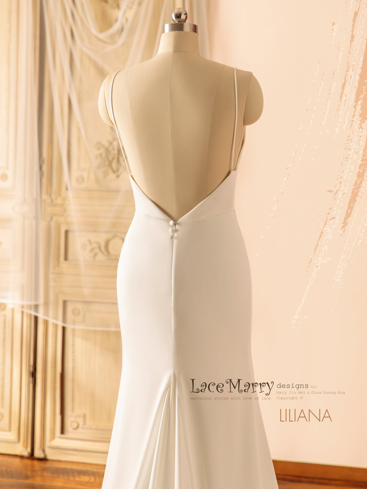 LILIANA / Open Back Boho Wedding Dress with Removable Lace Train