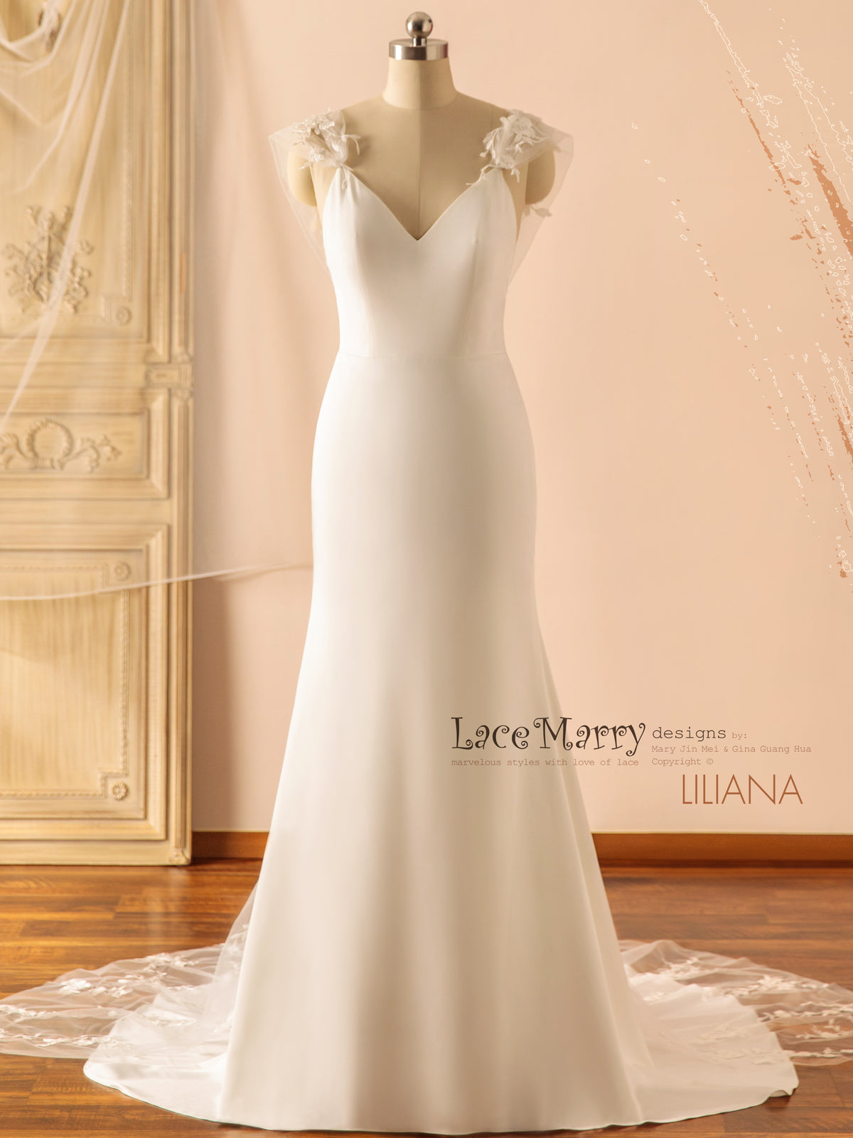 LILIANA / Boho Wedding Dress with Removable Lace Cape Train