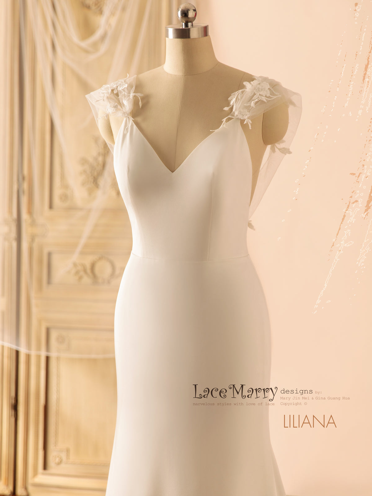 LILIANA / Boho Wedding Dress with Removable Lace Cape Train