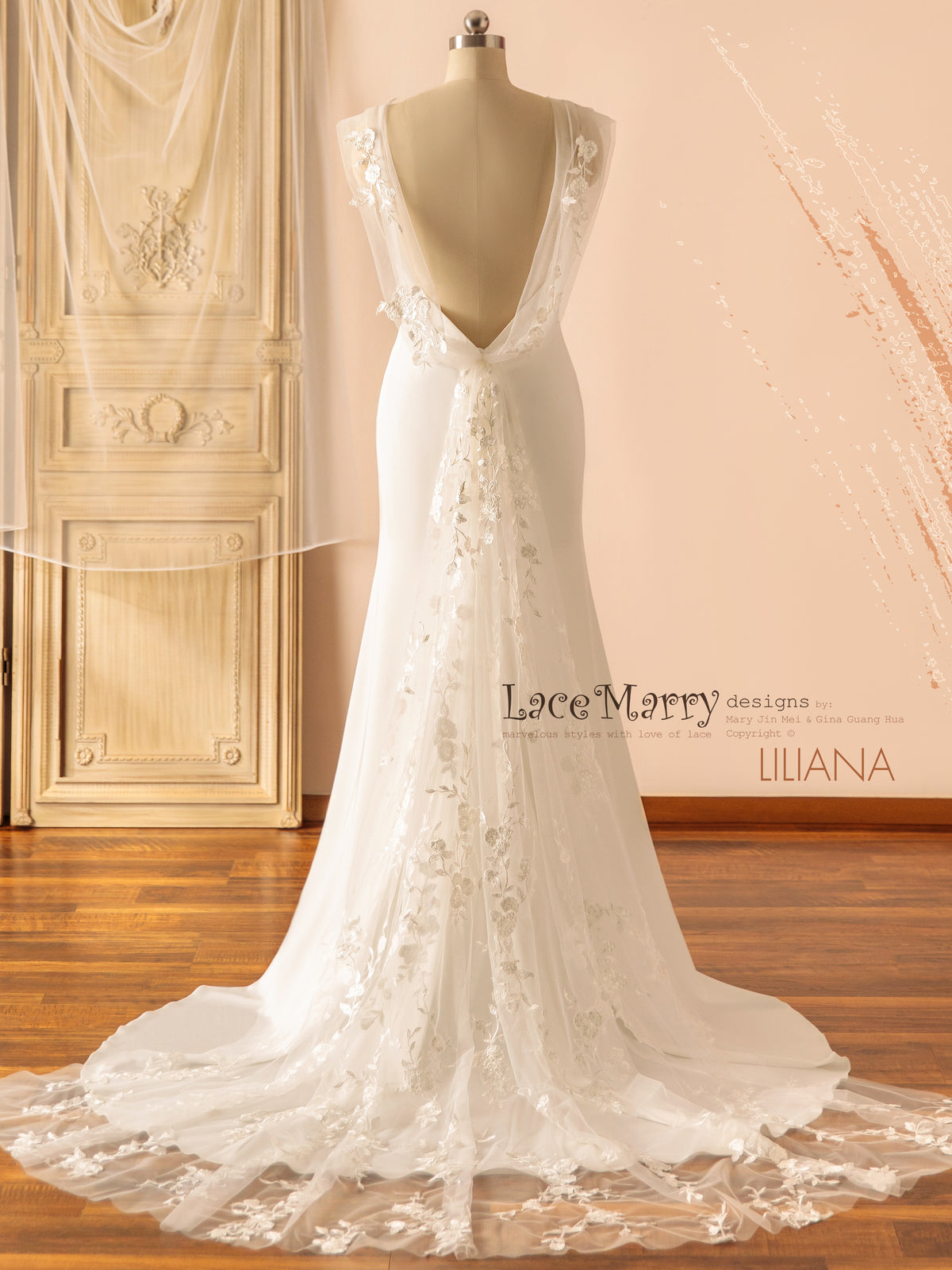 LILIANA / V Neck Plain Wedding Dress