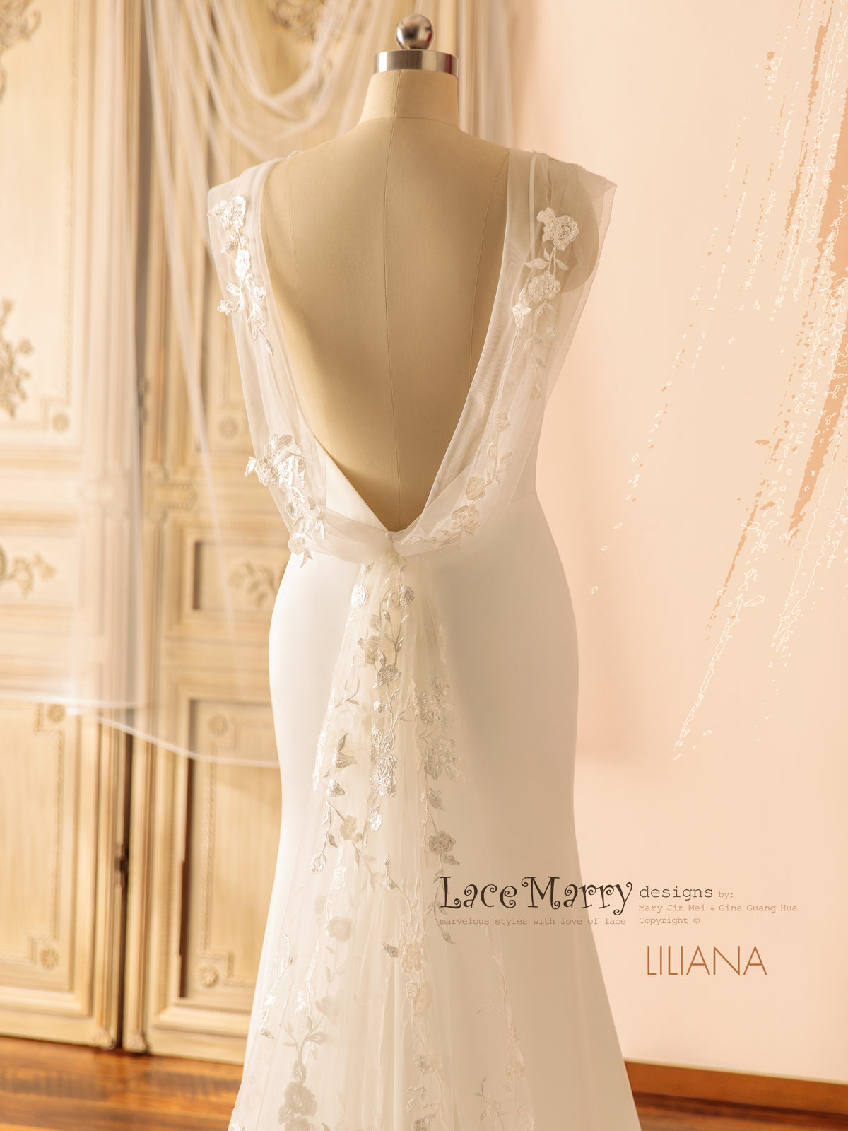 LILIANA / Open Back Boho Wedding Dress with Removable Lace Train