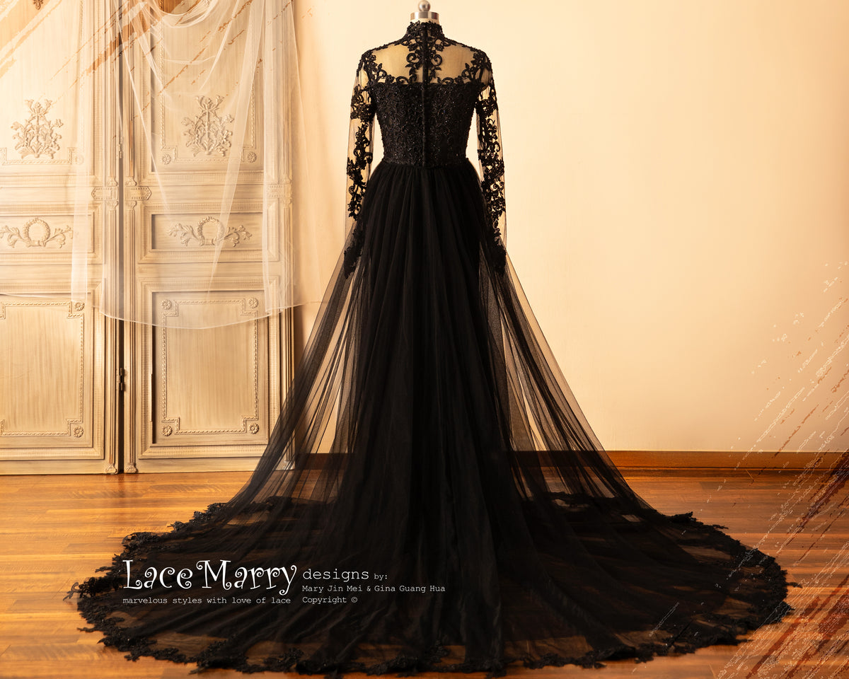 CLAIRE / Black Wedding Dress with Queen Anne Neckline