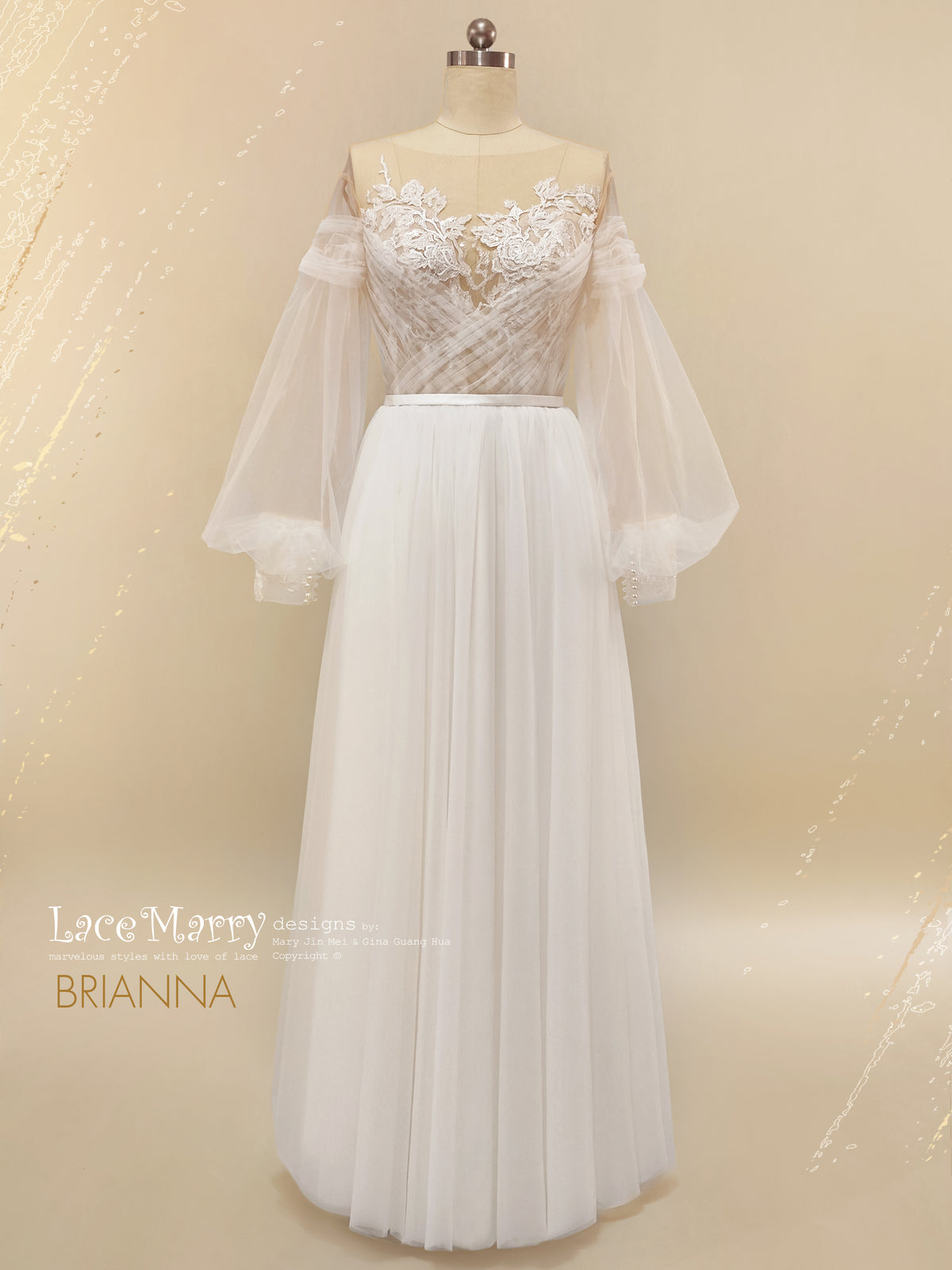 BRIANNA / Boho Wedding Dress with Illusion Neckline