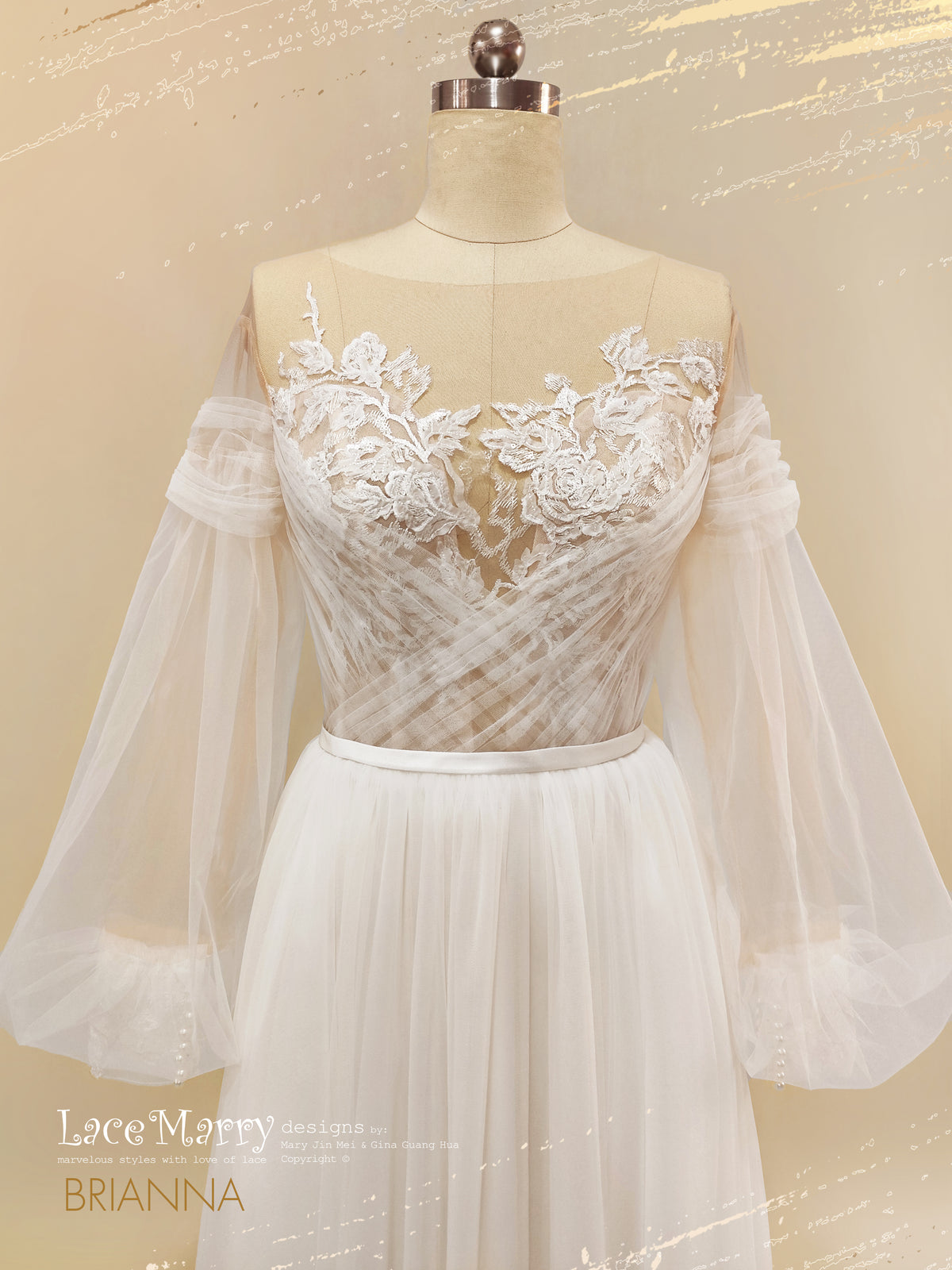 BRIANNA / Boho Wedding Dress with Illusion Neckline