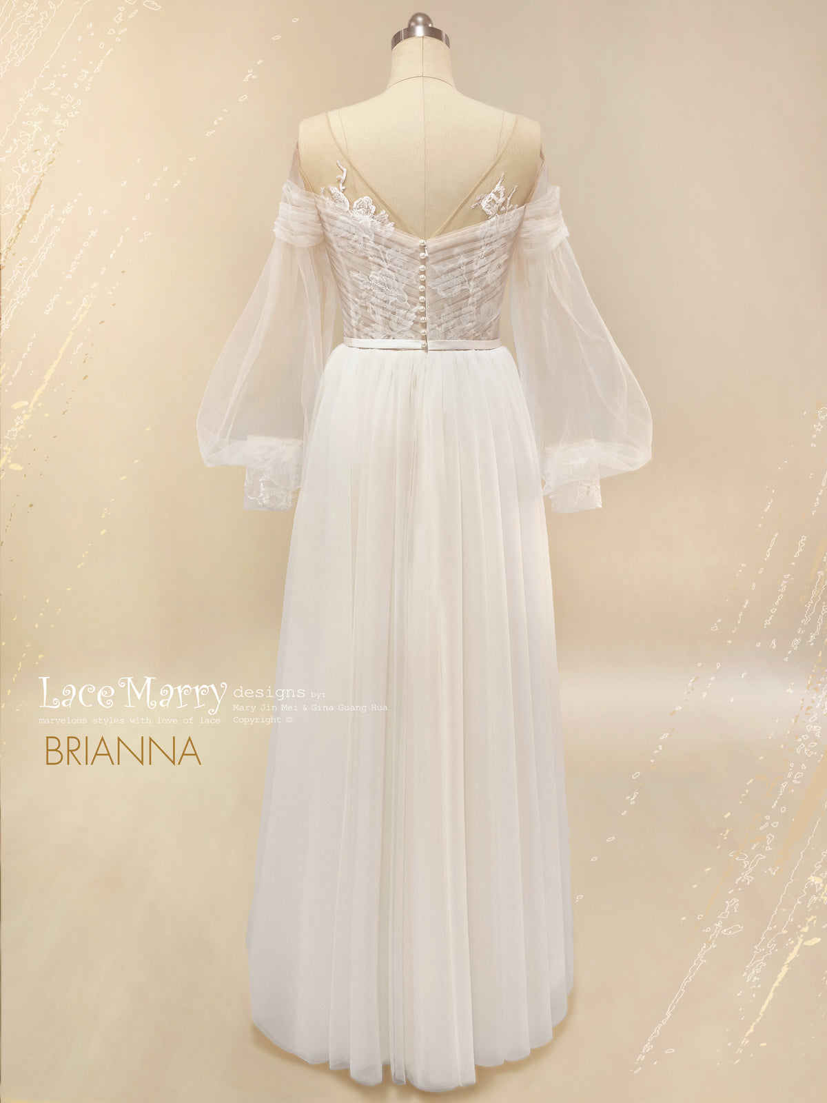 BRIANNA / Boho Wedding Dress with Illusion Neckline