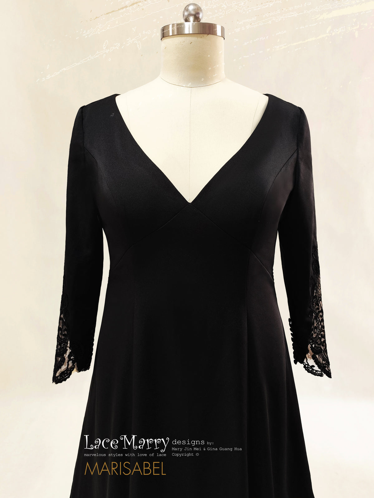 MARISABEL / Black Wedding Dress with Deep V Neckline