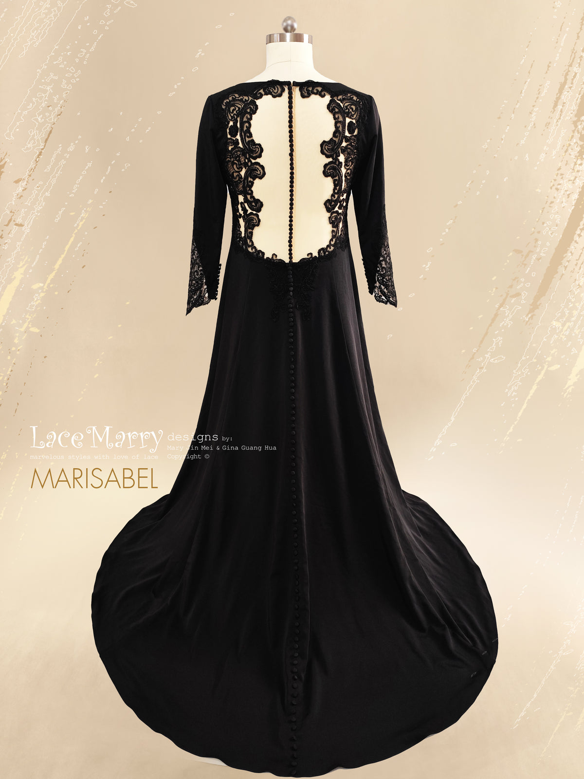 MARISABEL / Black Wedding Dress with Deep V Neckline