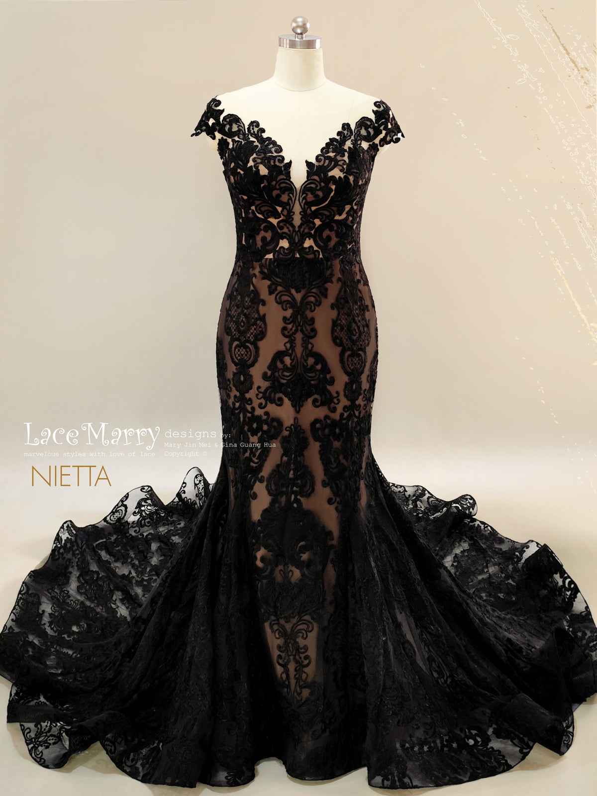 NIETTA / Black Wedding Dress with Nude Lining