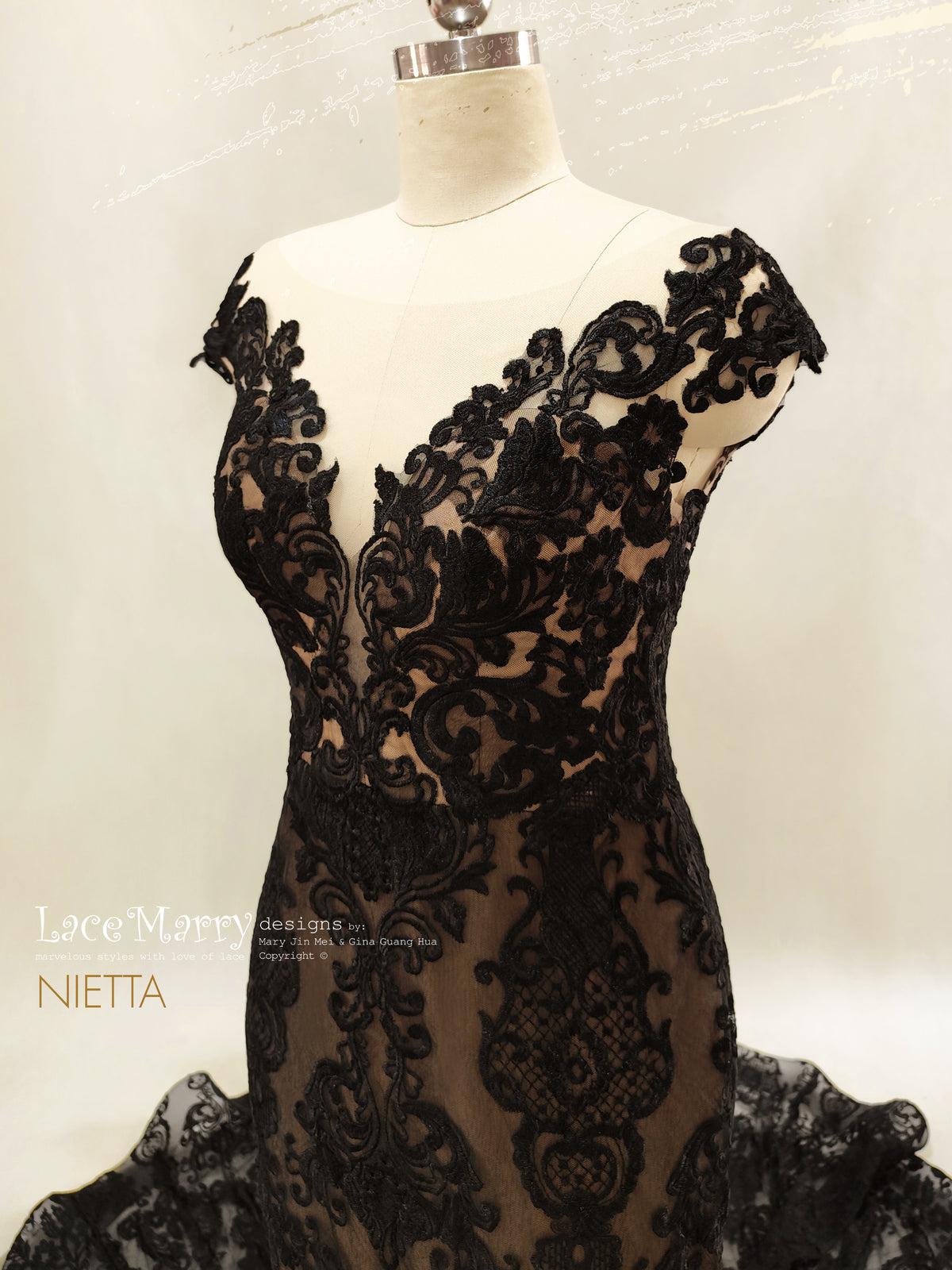 NIETTA / Black Wedding Dress with Nude Lining