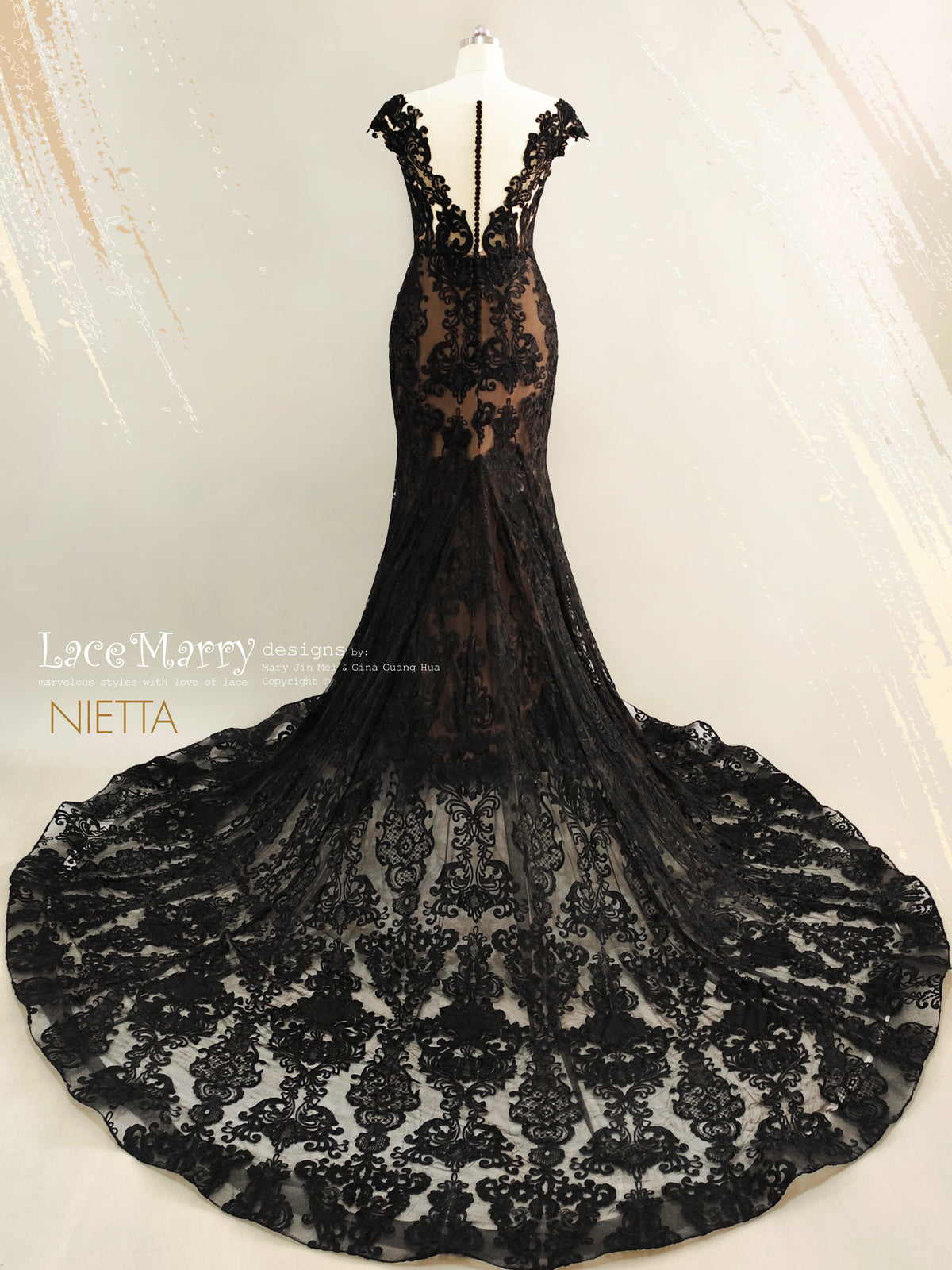 NIETTA / Black Wedding Dress with Nude Lining