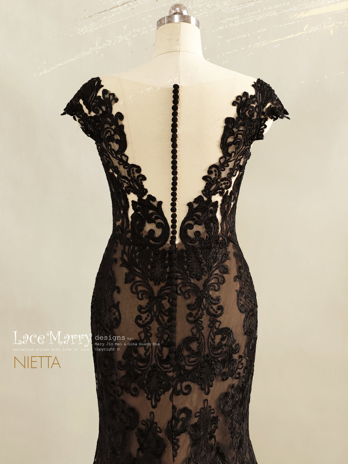 NIETTA / Black Wedding Dress with Nude Lining