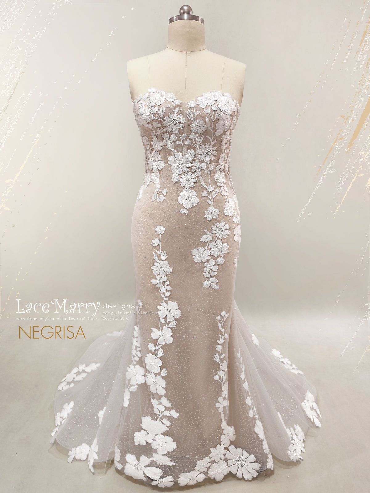 NEGRISA / Floral Wedding Dress with Strapless Bodice