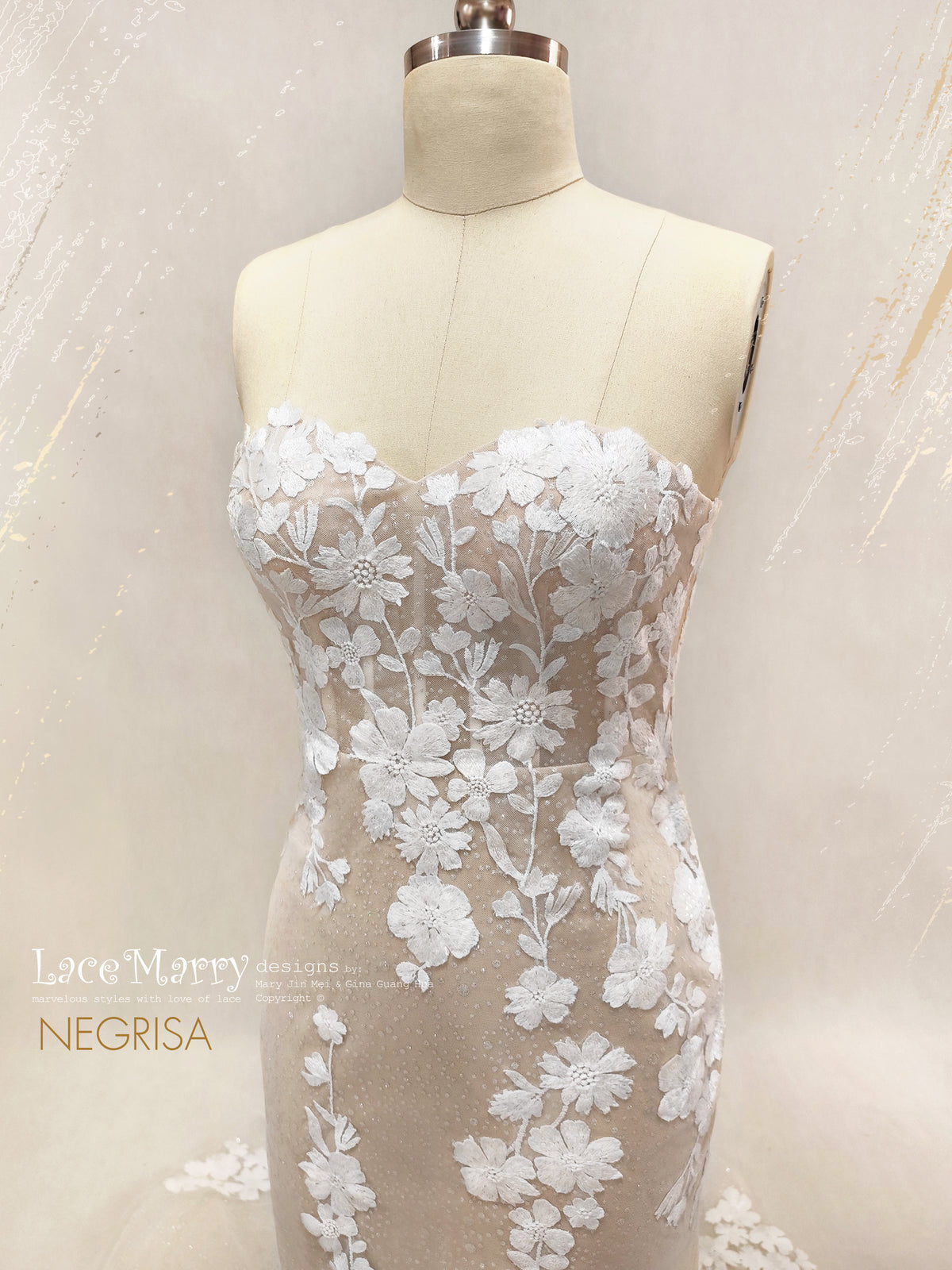 NEGRISA / Floral Wedding Dress with Strapless Bodice