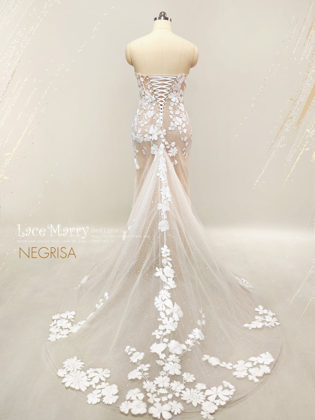 NEGRISA / Floral Wedding Dress with Strapless Bodice