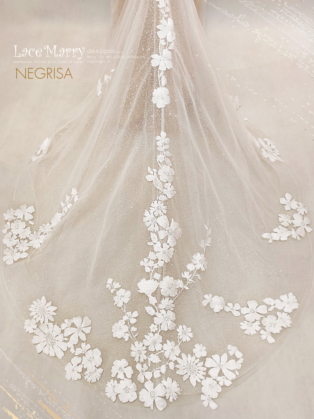 NEGRISA / Floral Wedding Dress with Strapless Bodice