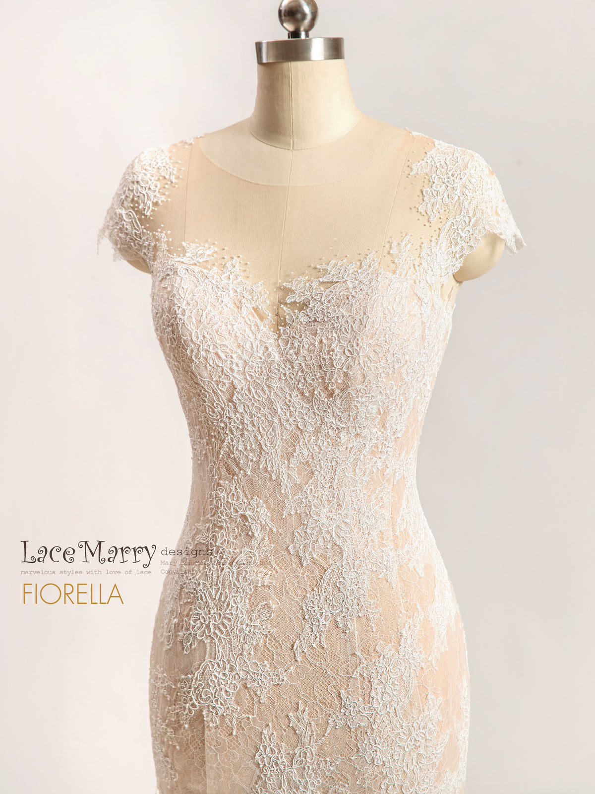 FIORELLA / Nude Lace Wedding Dress with Illusion Sweetheart Neckline