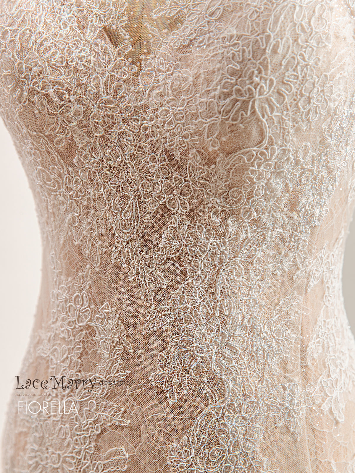 FIORELLA / Nude Lace Wedding Dress with Illusion Sweetheart Neckline