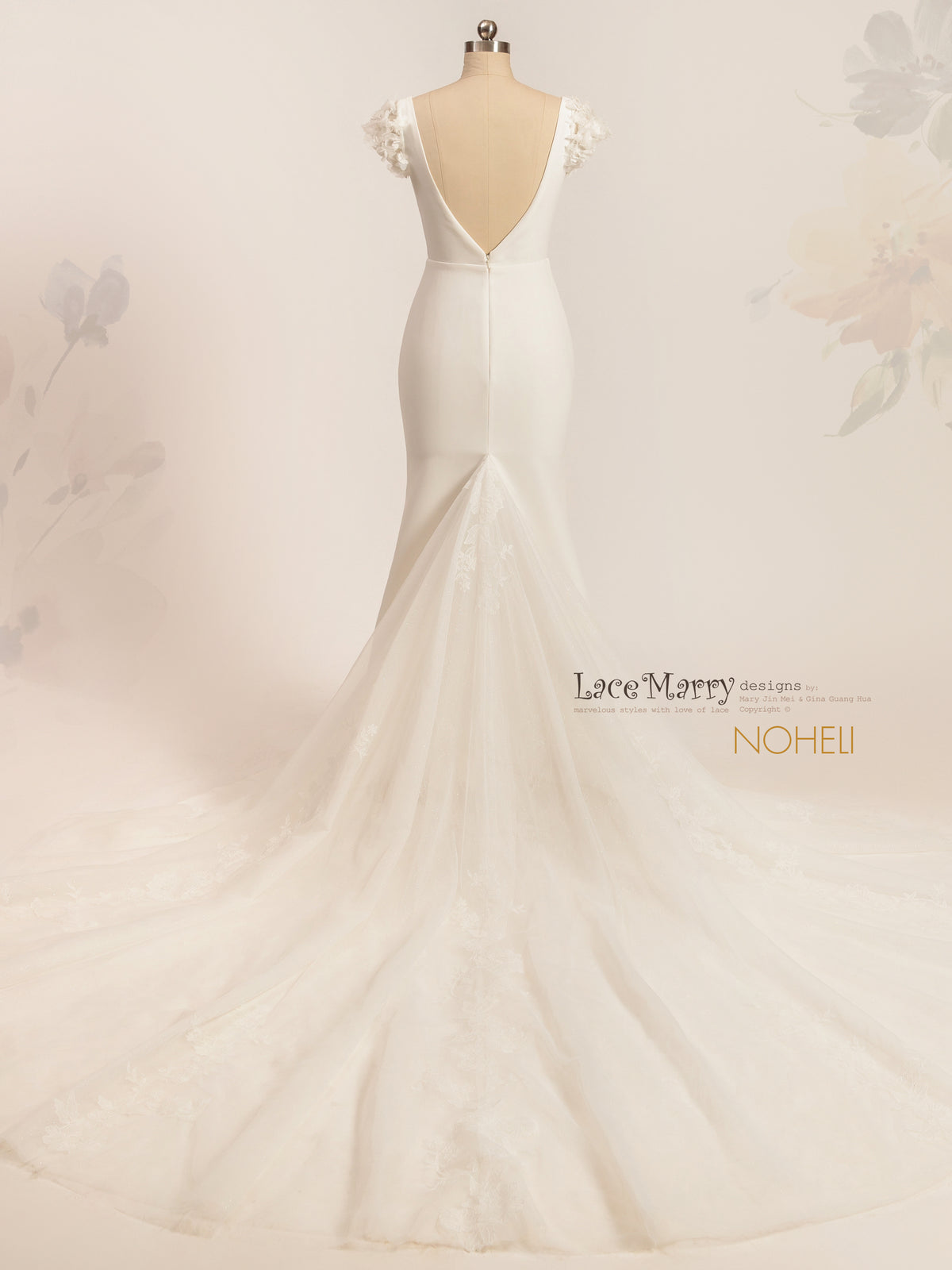 NOHELI / Simple Wedding Dress with 3D Cap Sleeves