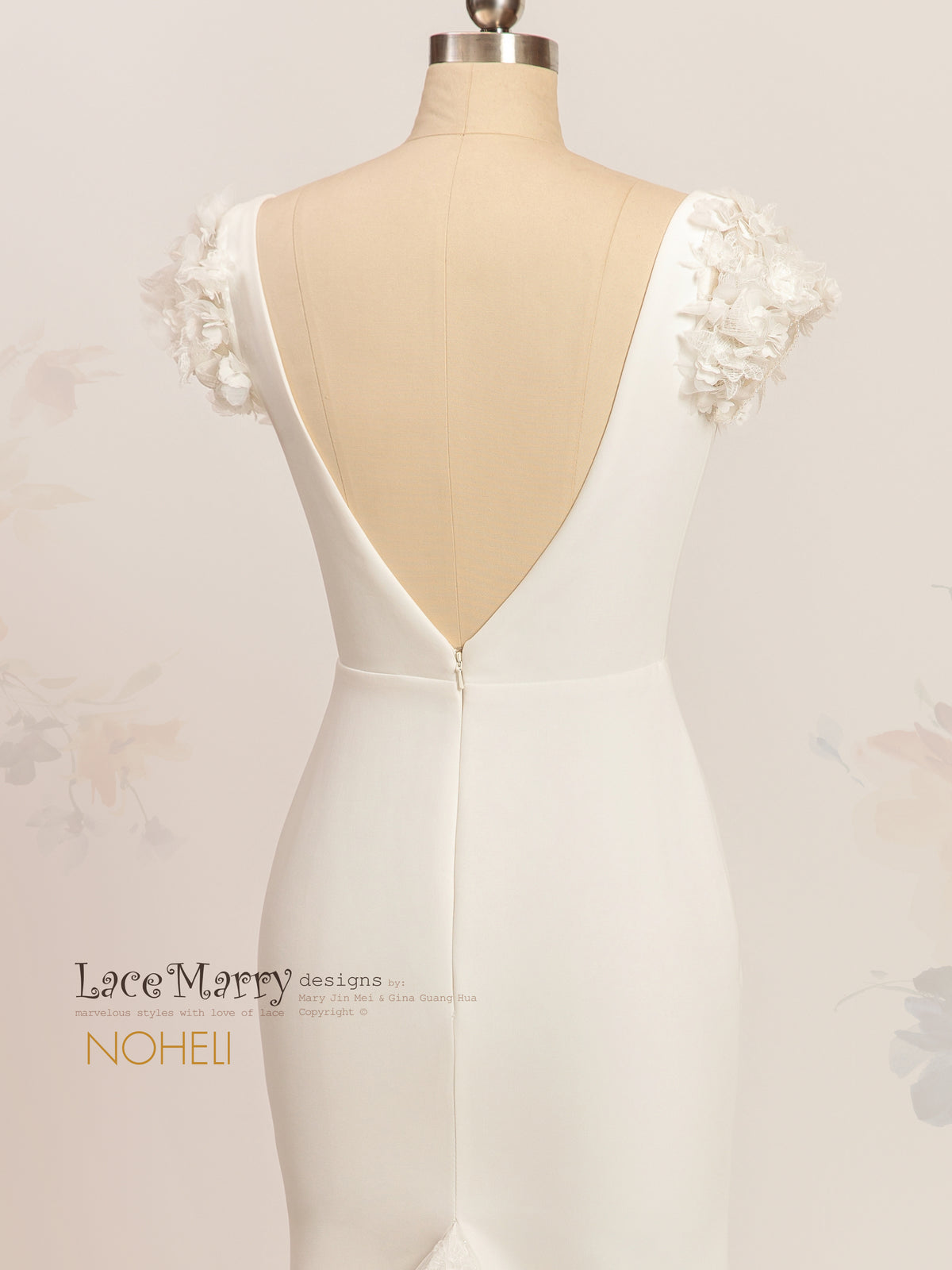 NOHELI / Simple Wedding Dress with 3D Cap Sleeves