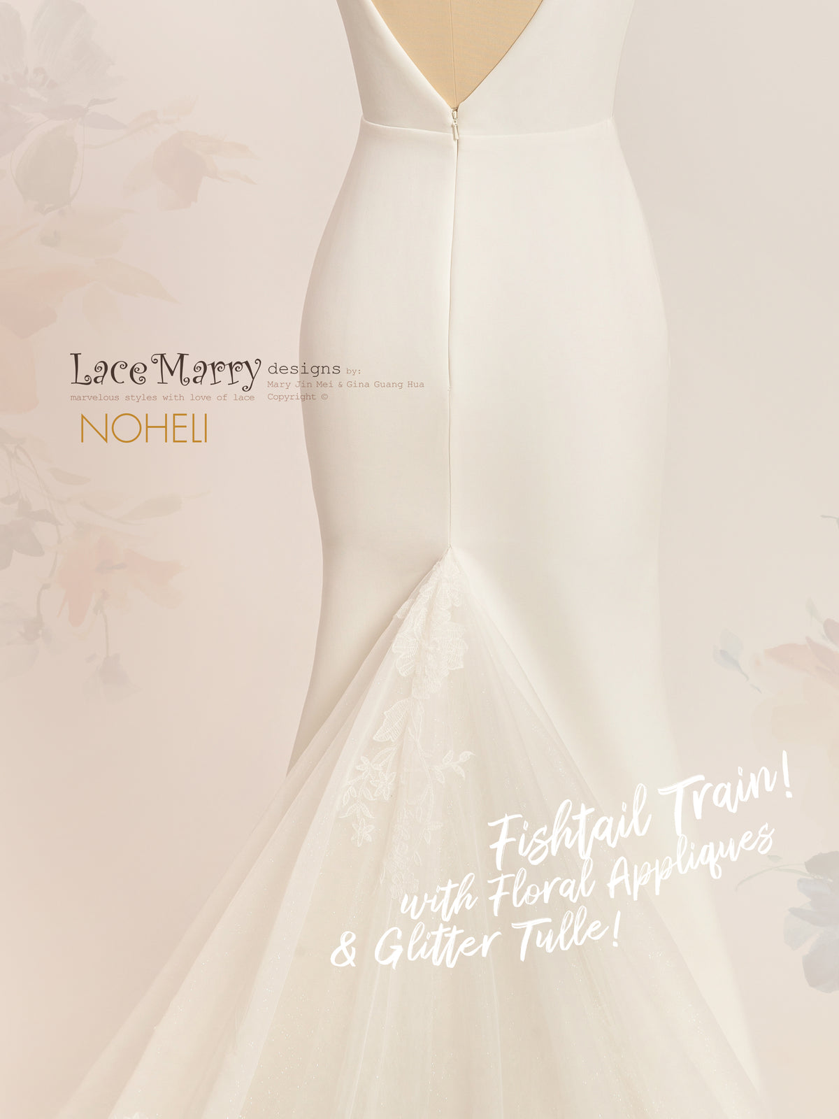 NOHELI / Simple Wedding Dress with 3D Cap Sleeves