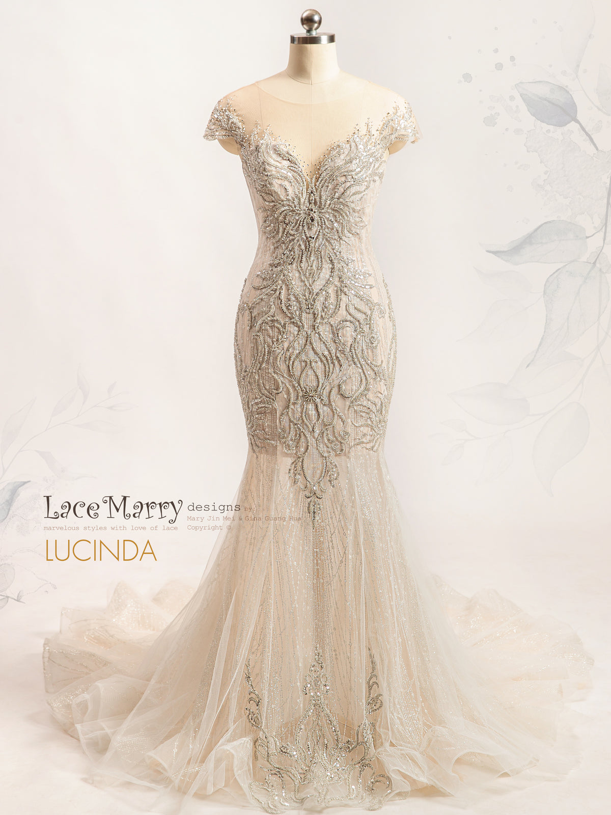 LUCINDA / Illusion Neckline Embellished Wedding Dress