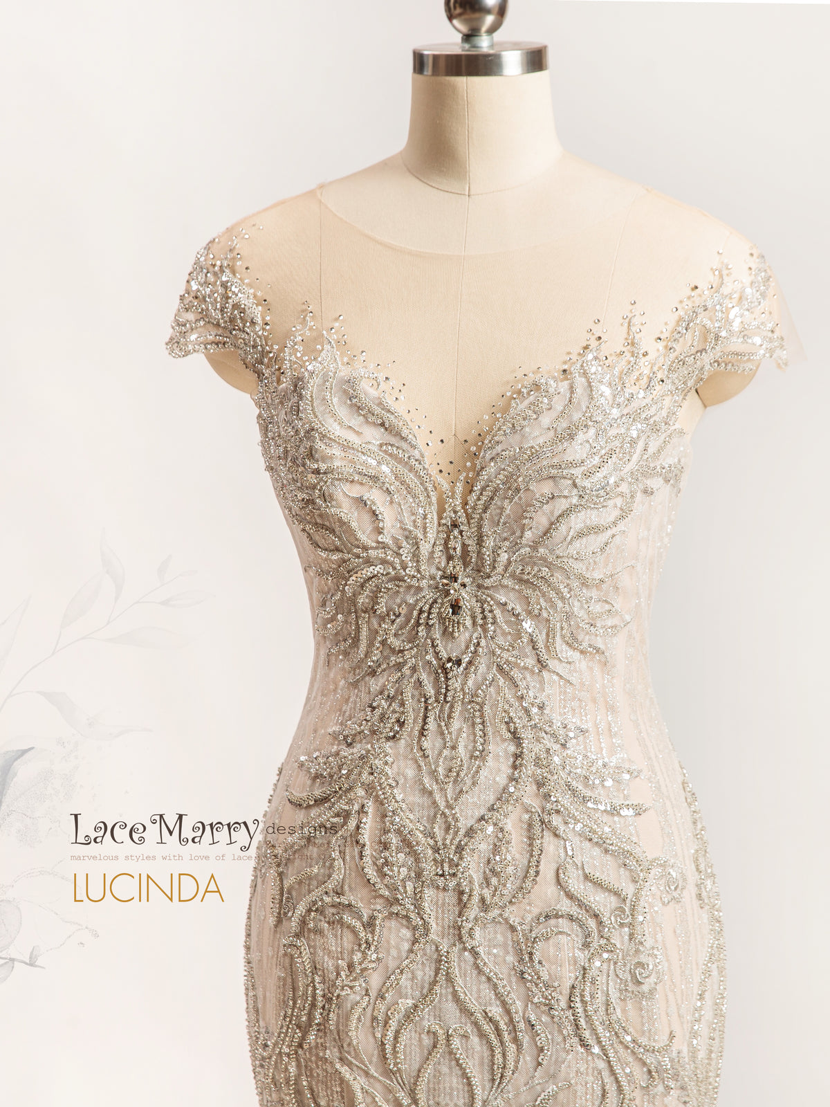 LUCINDA / Illusion Neckline Embellished Wedding Dress