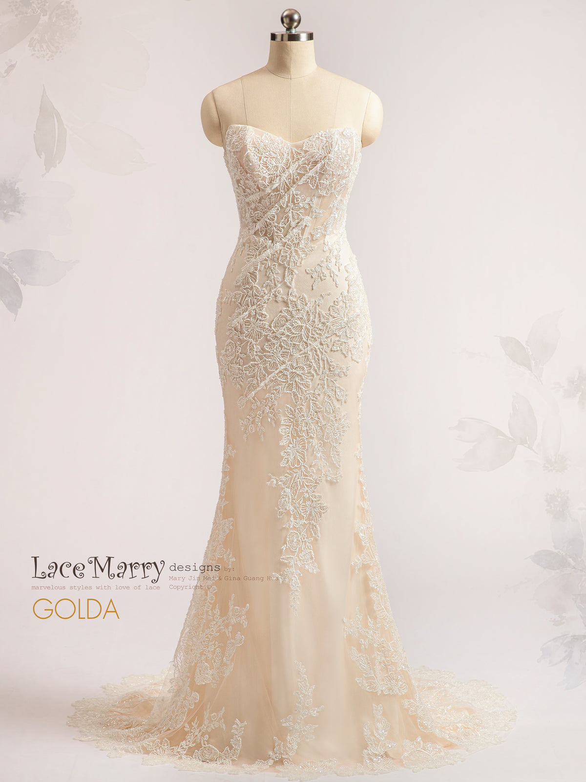 GOLDA / Strapless Wedding Dress with Beaded Floral Appliques